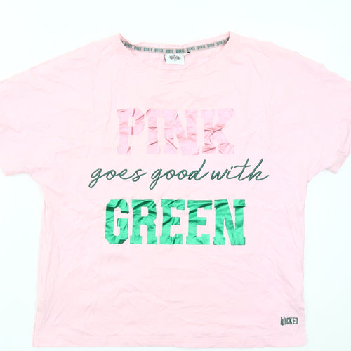 Next Womens Pink Graphic T-Shirt Size 14 Cotton Crew Neck Casual
