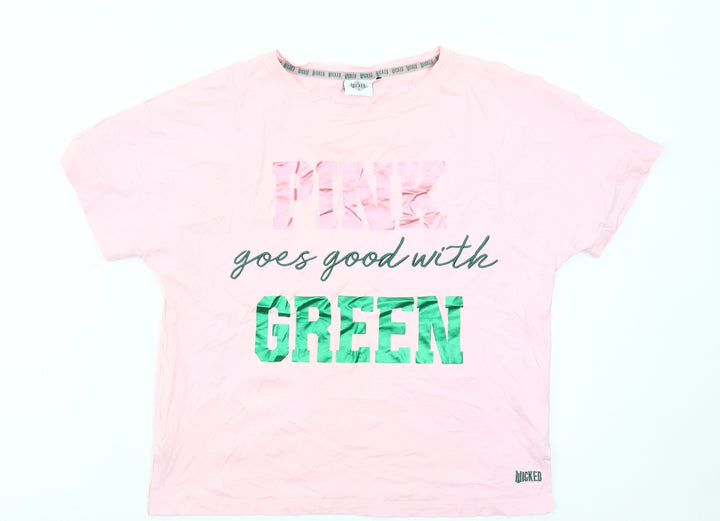 Next Womens Pink Graphic T-Shirt Size 14 Cotton Crew Neck Casual