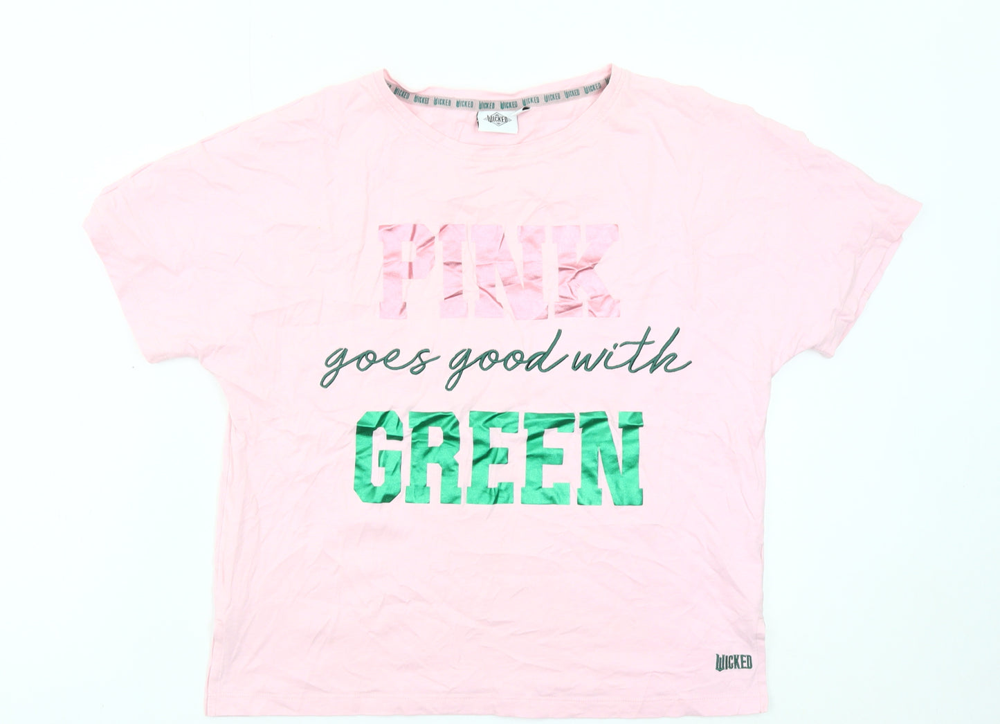 Next Womens Pink Graphic T-Shirt Size 14 Cotton Crew Neck Casual