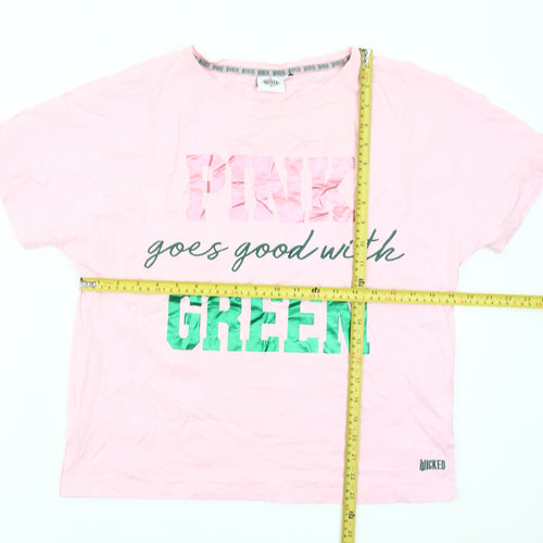 Next Womens Pink Graphic T-Shirt Size 14 Cotton Crew Neck Casual