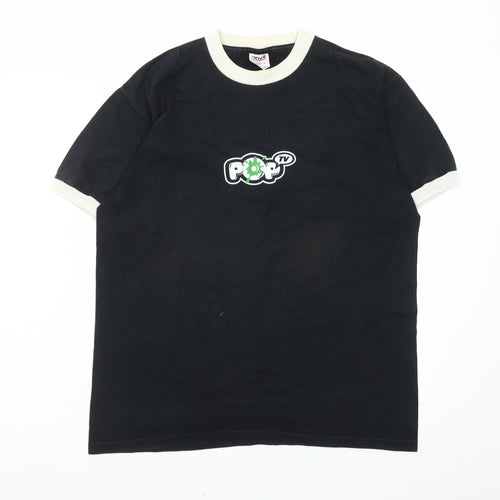 Anvil Men’s Black Retro Pop TV Logo Crew Neck Cotton T-Shirt L
