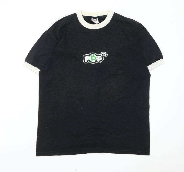 Anvil Men’s Black Retro Pop TV Logo Crew Neck Cotton T-Shirt L