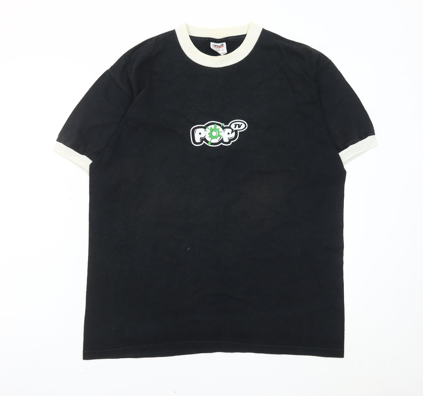 Anvil Men’s Black Retro Pop TV Logo Crew Neck Cotton T-Shirt L
