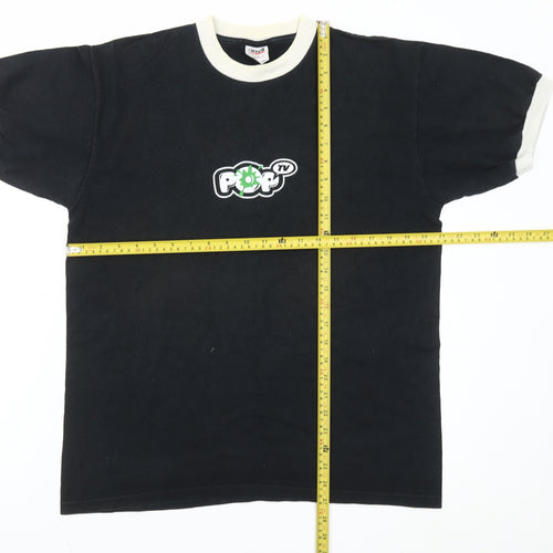 Anvil Men’s Black Retro Pop TV Logo Crew Neck Cotton T-Shirt L