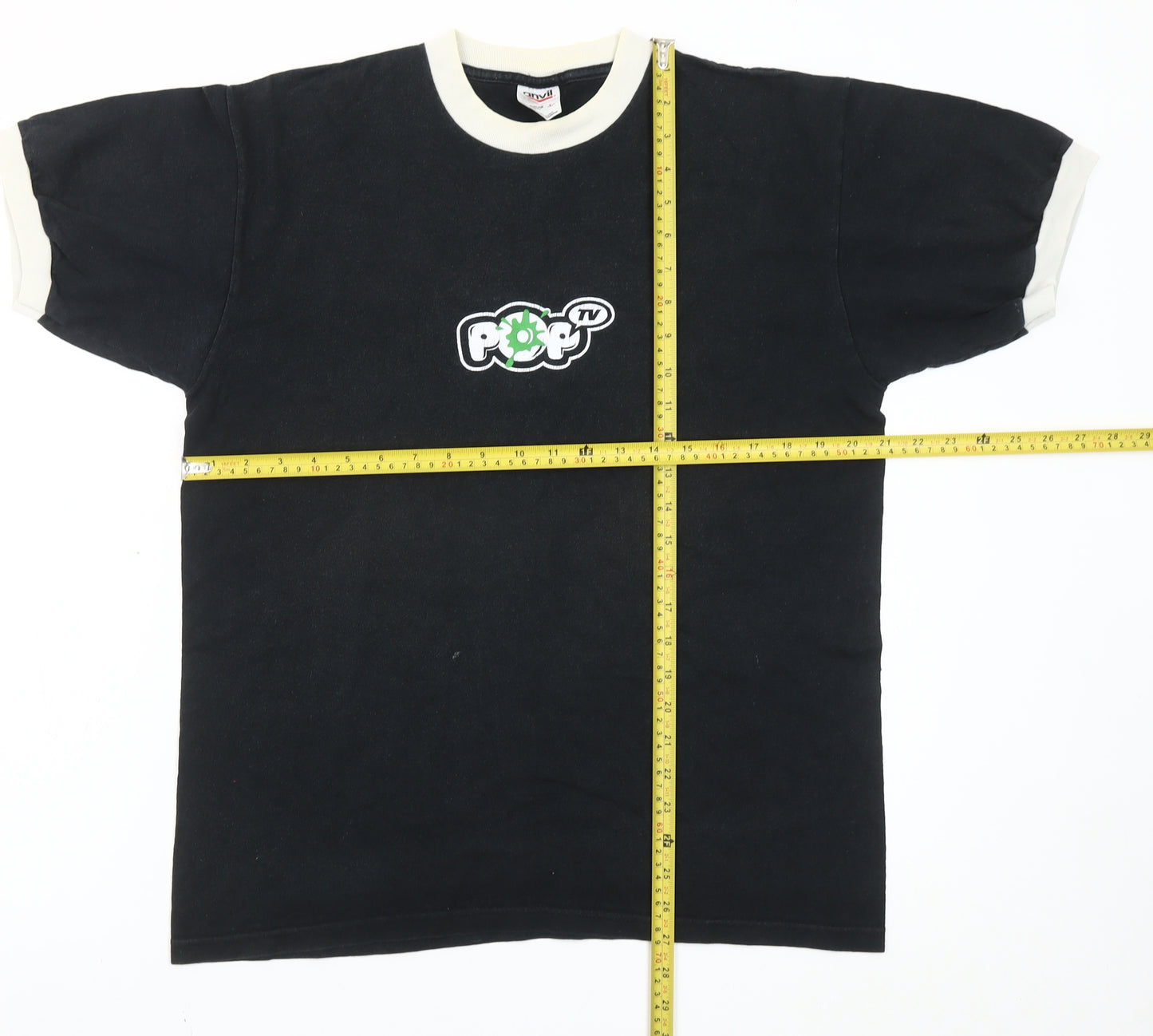 Anvil Men’s Black Retro Pop TV Logo Crew Neck Cotton T-Shirt L