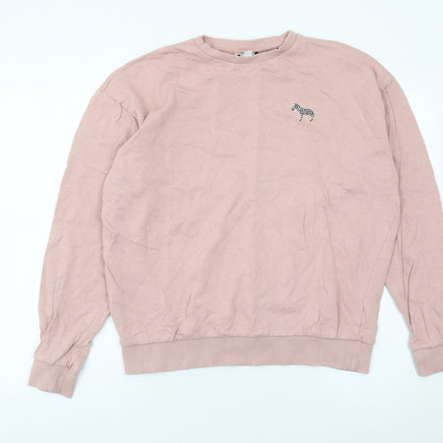 Topshop Women’s Pink Sweatshirt UK S Zebra Logo Cotton Crew Neck