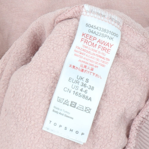 Topshop Women’s Pink Sweatshirt UK S Zebra Logo Cotton Crew Neck