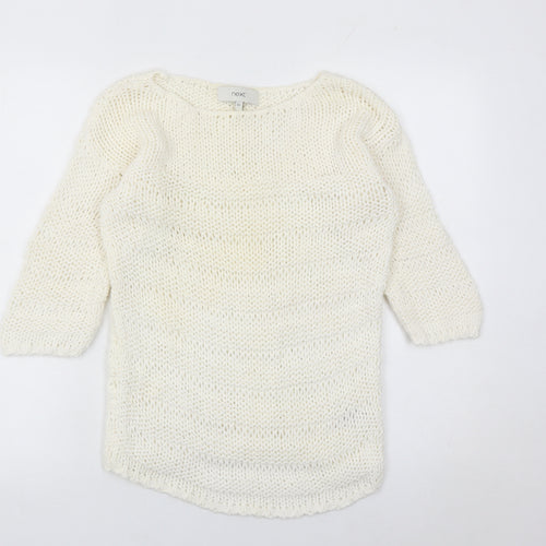 Next Women Ivory XS Chunky Knit Cotton Nylon Pullover Jumper