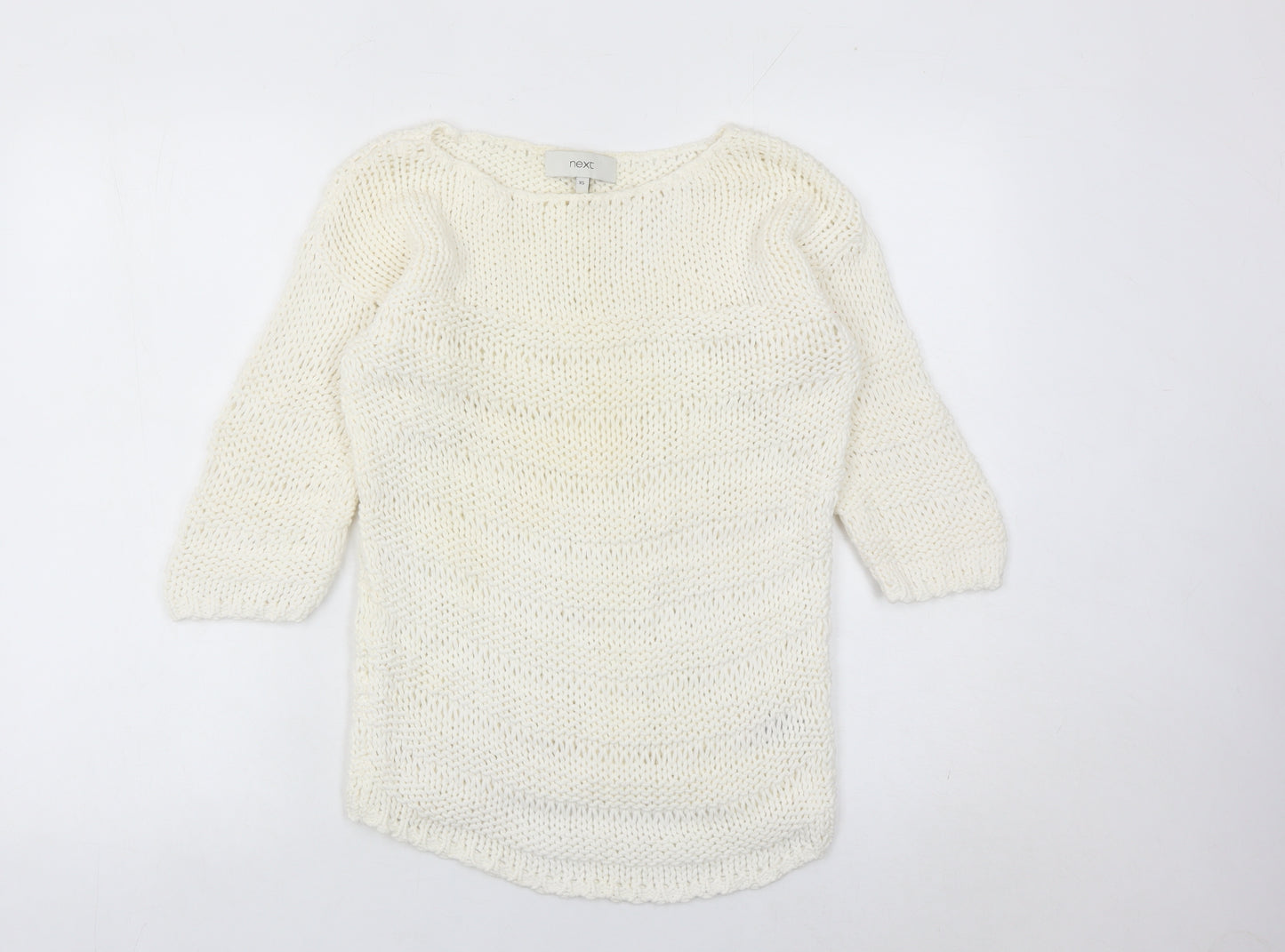 Next Women Ivory XS Chunky Knit Cotton Nylon Pullover Jumper