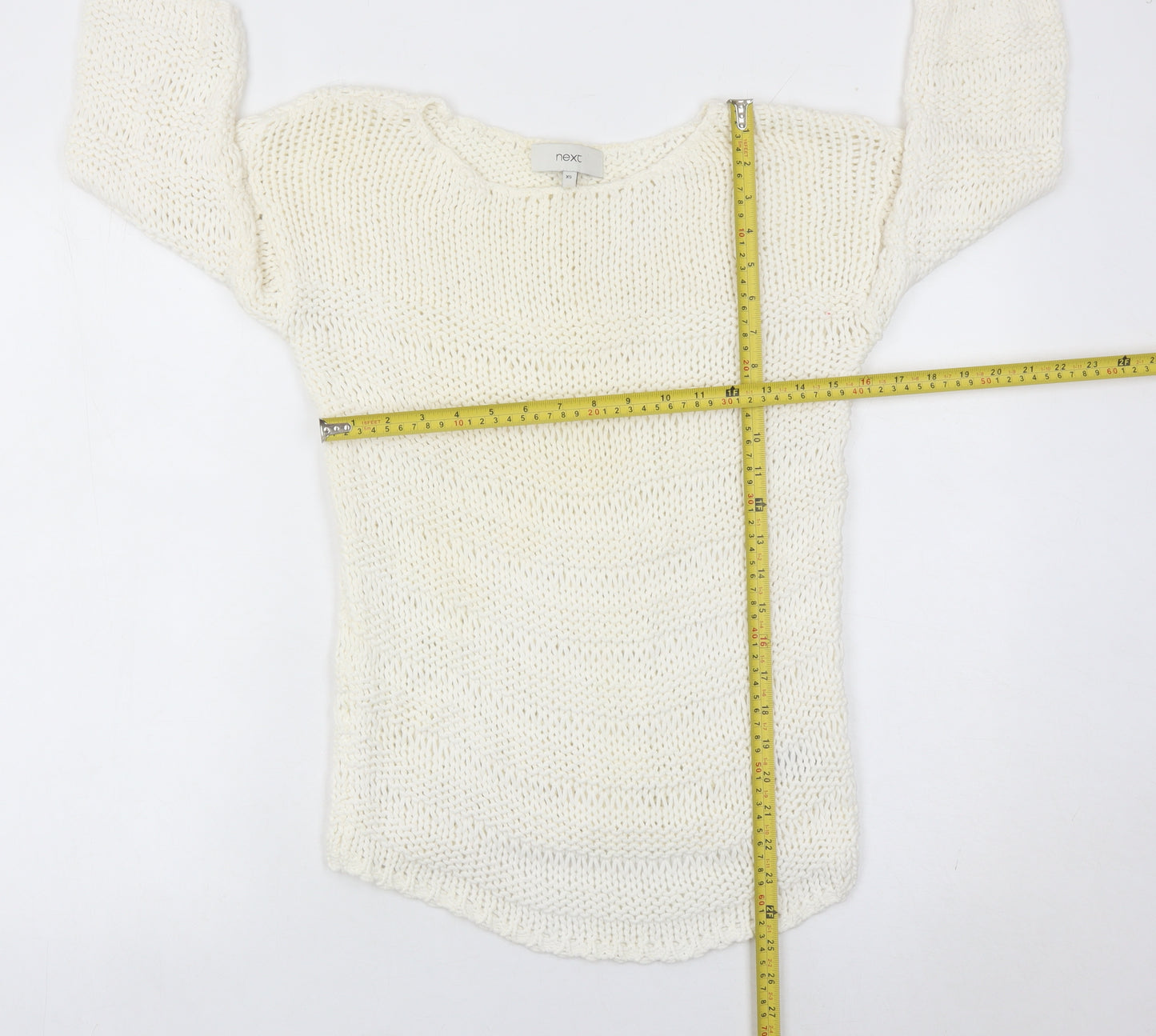 Next Women Ivory XS Chunky Knit Cotton Nylon Pullover Jumper
