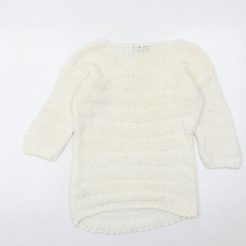 Next Women Ivory XS Chunky Knit Cotton Nylon Pullover Jumper