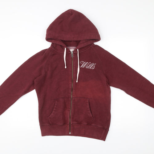 Jack Wills Womens Burgundy Full Zip Hoodie UK 12 Cotton Blend