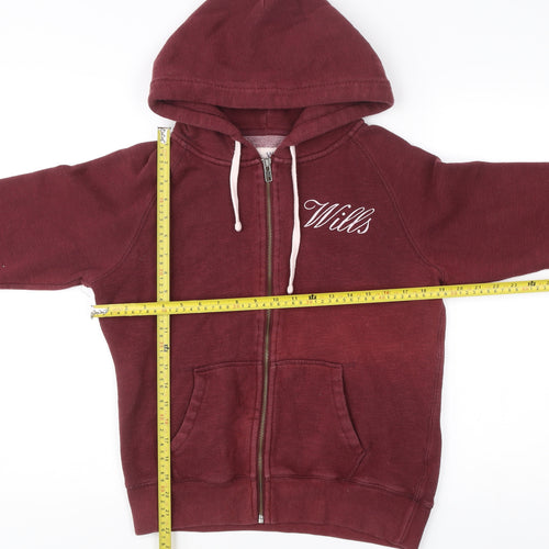 Jack Wills Womens Burgundy Full Zip Hoodie UK 12 Cotton Blend