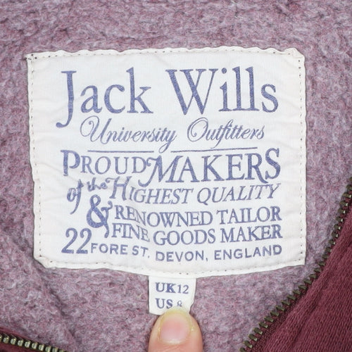 Jack Wills Womens Burgundy Full Zip Hoodie UK 12 Cotton Blend