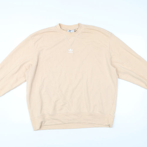 Adidas Womens Beige Logo Sweatshirt Size UK 10 Regular Fit Pullover