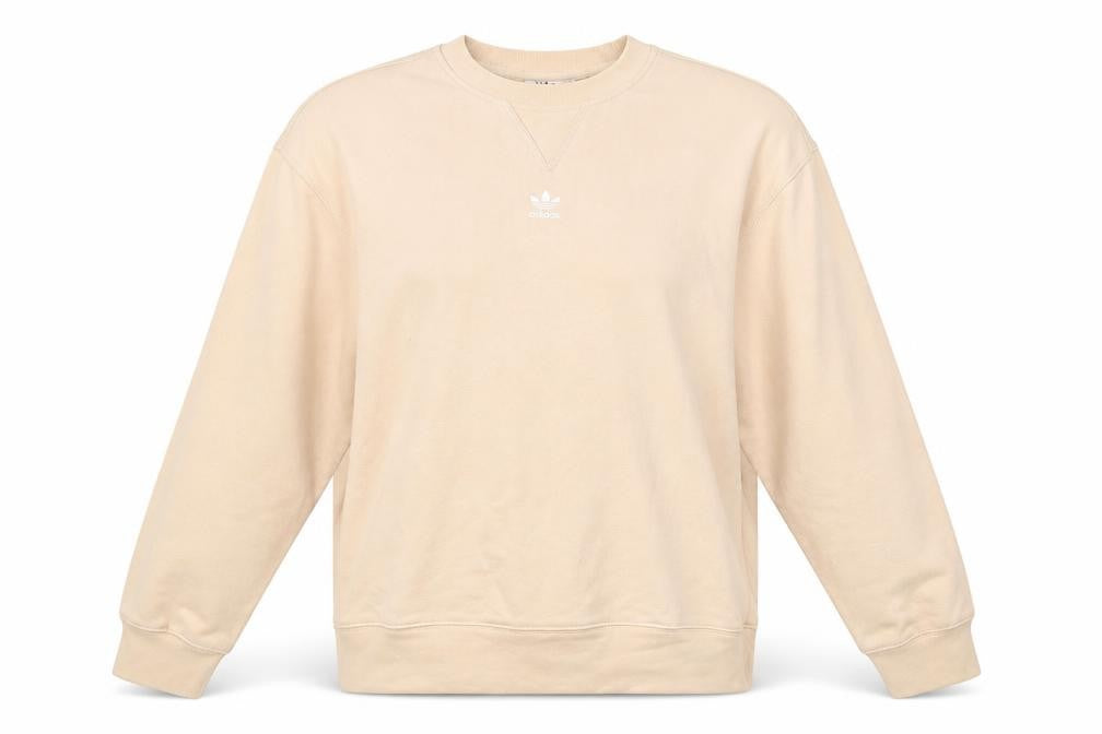 Front view of Adidas women’s beige logo sweatshirt, size UK 10, regular fit pullover