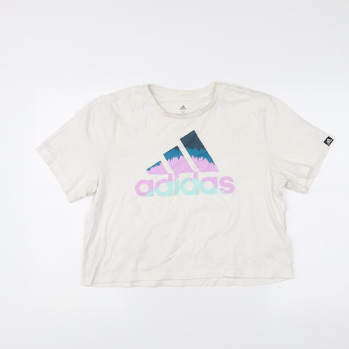 Adidas Women's White Cotton Logo T-Shirt Size M Casual Sportswear