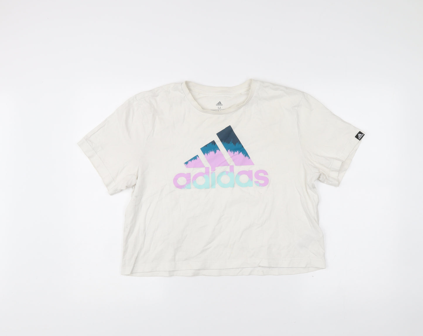 Adidas Women's White Cotton Logo T-Shirt Size M Casual Sportswear