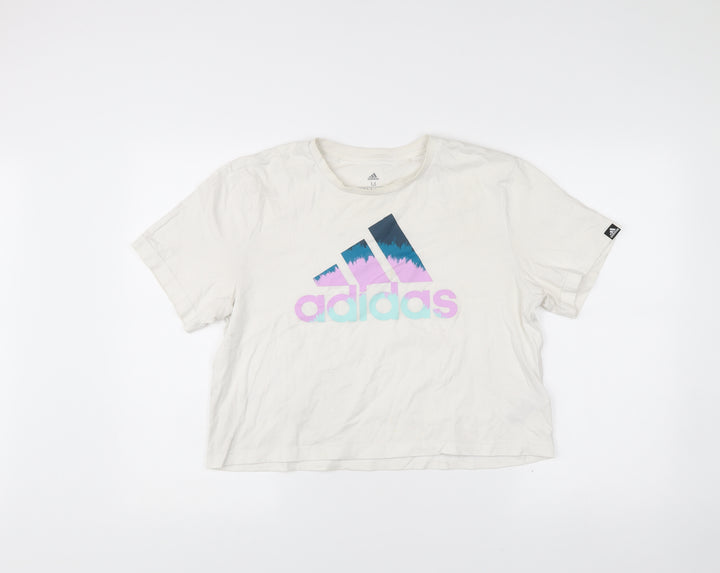 Adidas Women's White Cotton Logo T-Shirt Size M Casual Sportswear