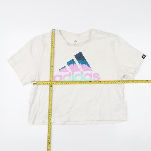 Adidas Women's White Cotton Logo T-Shirt Size M Casual Sportswear