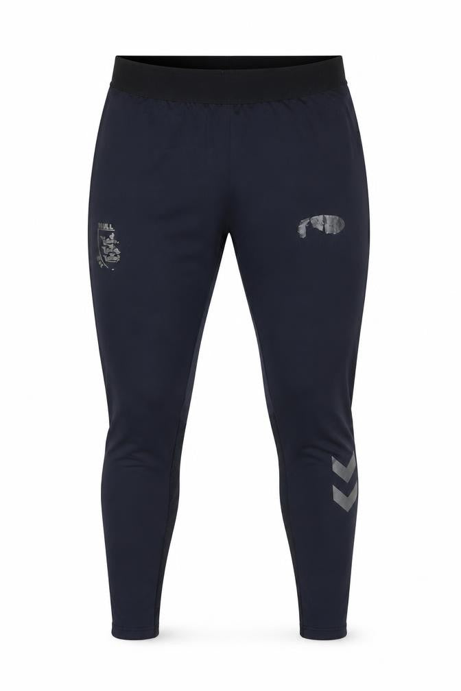 Front view of Hummel men’s black compression sports leggings l stretch quick dry