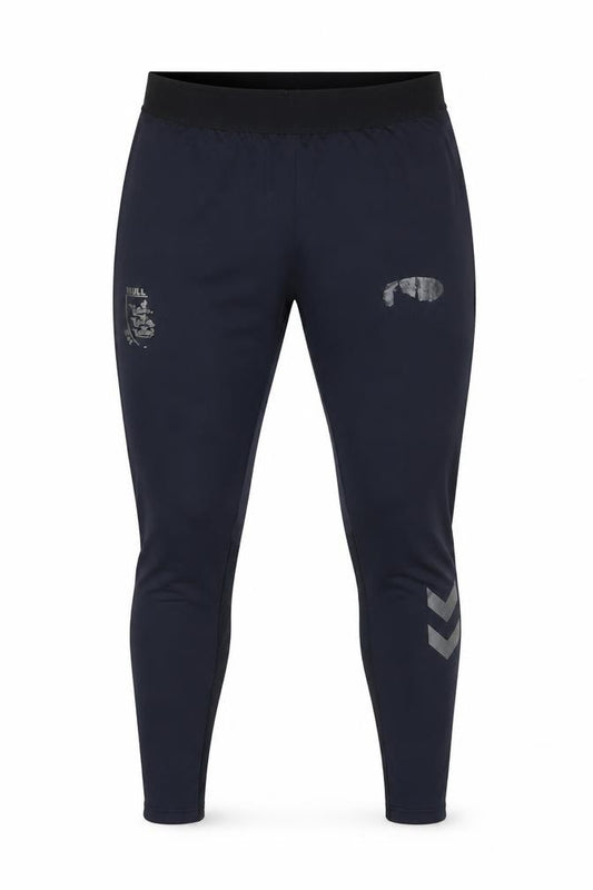 Front view of Hummel men’s black compression sports leggings l stretch quick dry