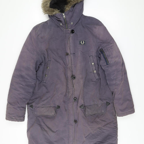 Fred Perry Womens Purple Parka Coat UK 16 Hooded Winter Jacket