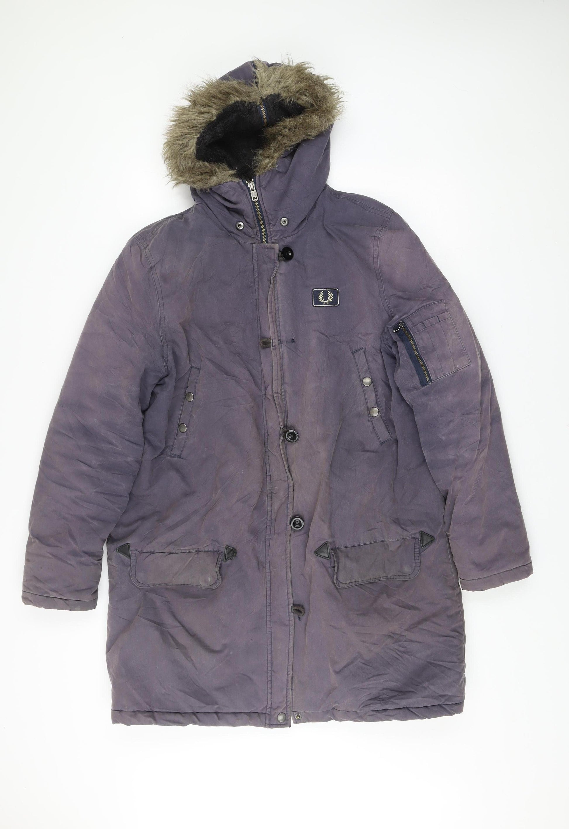 Fred Perry Womens Purple Parka Coat UK 16 Hooded Winter Jacket