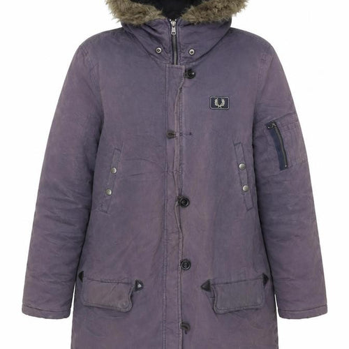 Fred Perry Womens Purple Parka Coat UK 16 Hooded Winter Jacket