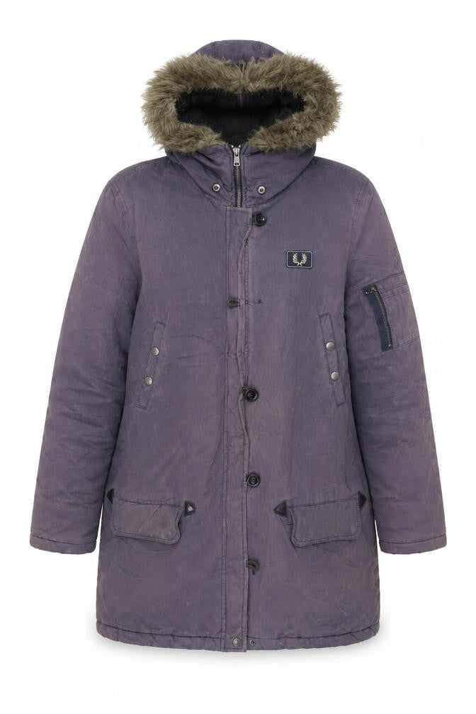 Fred Perry Womens Purple Parka Coat UK 16 Hooded Winter Jacket