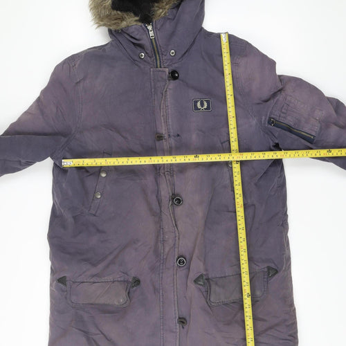 Fred Perry Womens Purple Parka Coat UK 16 Hooded Winter Jacket