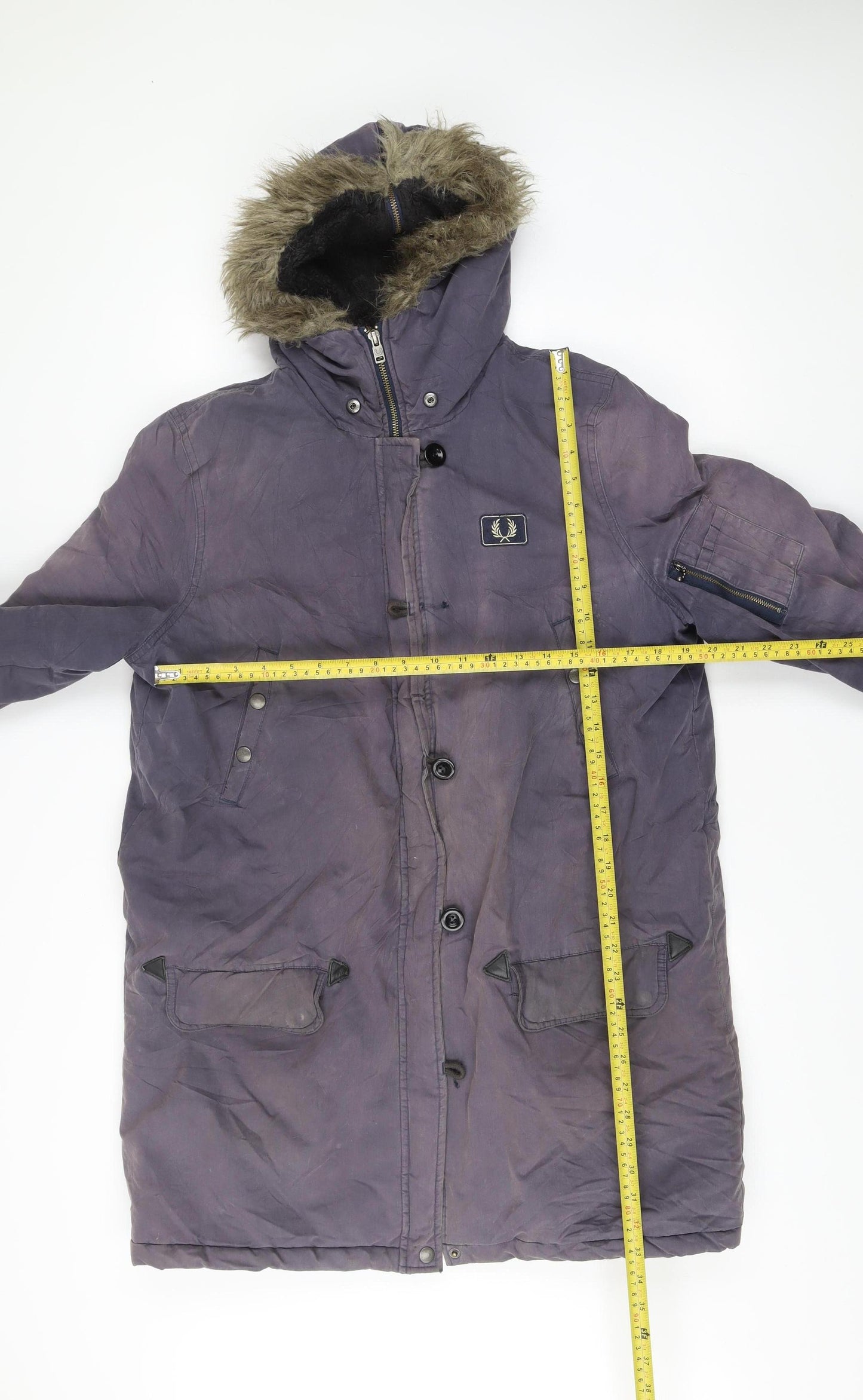 Fred Perry Womens Purple Parka Coat UK 16 Hooded Winter Jacket