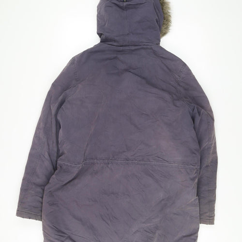 Fred Perry Womens Purple Parka Coat UK 16 Hooded Winter Jacket