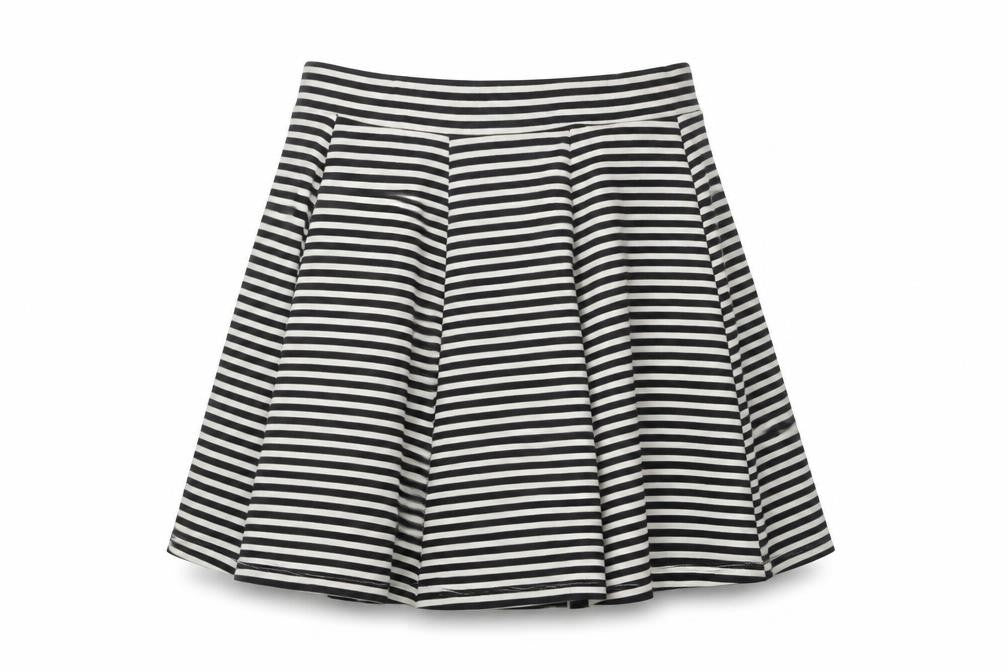 Front view of ESMARA Women’s Black White Stripe A-Line Skirt, size UK 12