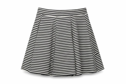 Front view of ESMARA Women’s Black White Stripe A-Line Skirt, size UK 12