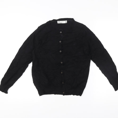 Zara Womens Black Cardigan Size 12 Crew Neck Knit Jumper