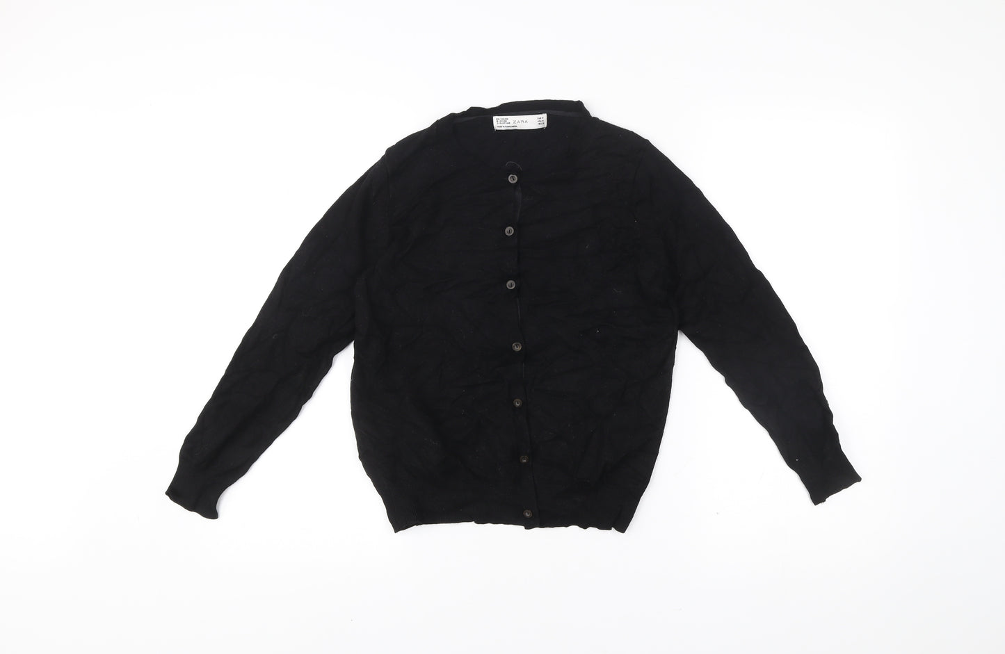 Zara Womens Black Cardigan Size 12 Crew Neck Knit Jumper