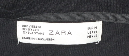 Zara Womens Black Cardigan Size 12 Crew Neck Knit Jumper