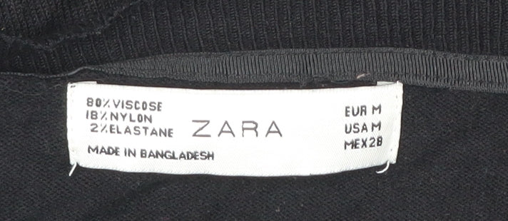 Zara Womens Black Cardigan Size 12 Crew Neck Knit Jumper