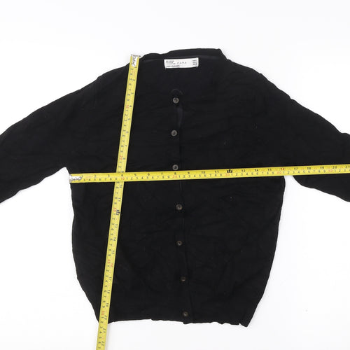 Zara Womens Black Cardigan Size 12 Crew Neck Knit Jumper