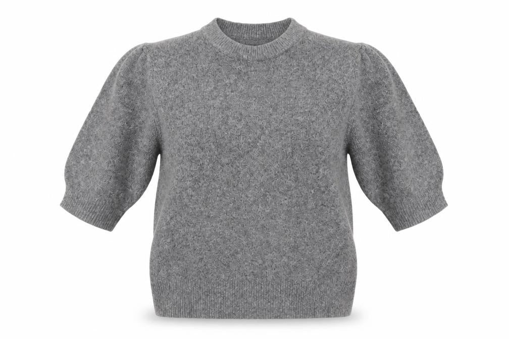Adrienne Vittadini Women’s Grey Knit Puff Sleeve Blouse Size S