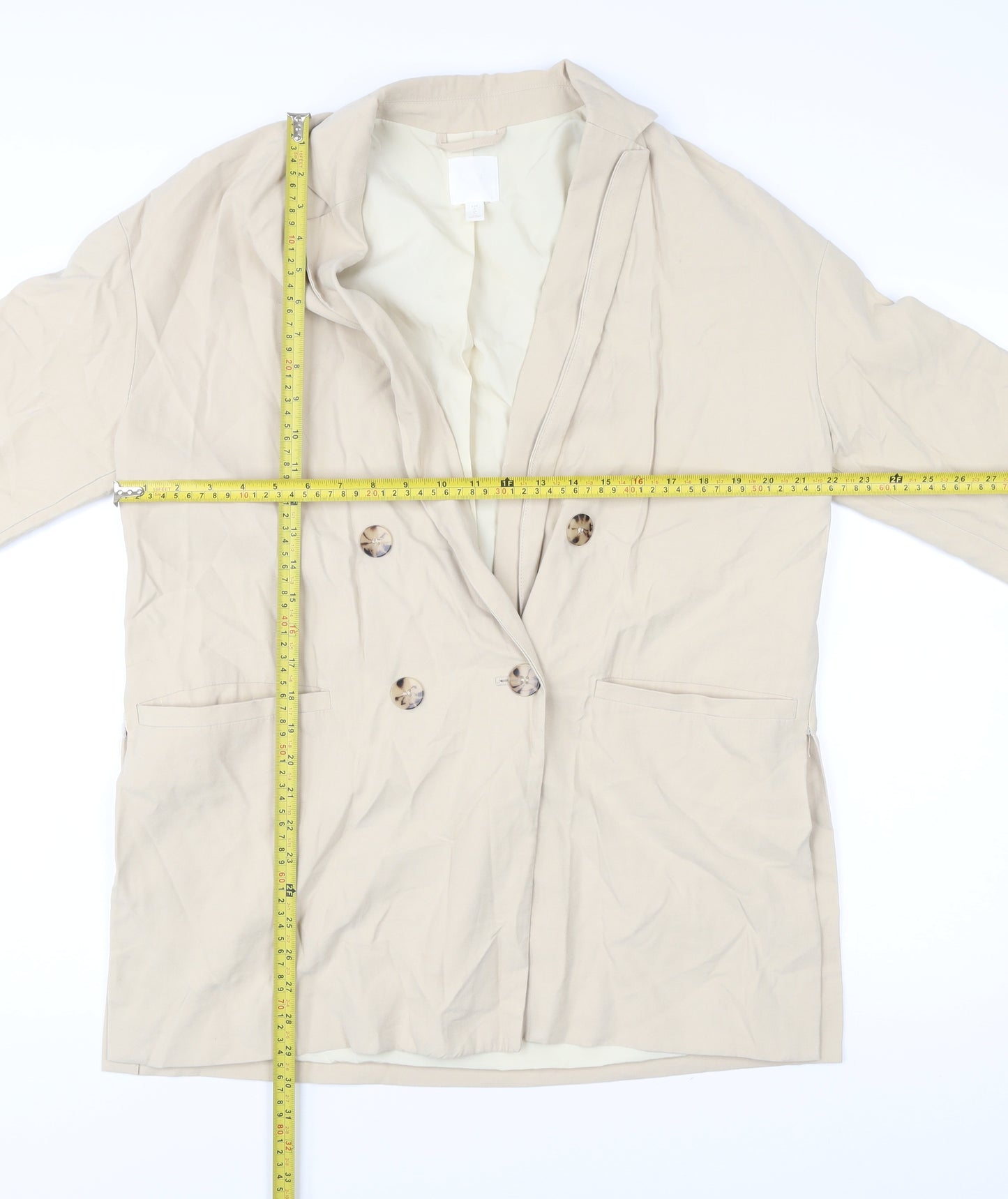 H&M Men Beige Viscose Blend Blazer Jacket Size S Smart Casual