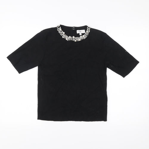 Apricot Womens Black Beaded Neck Short Sleeve Blouse Size 12