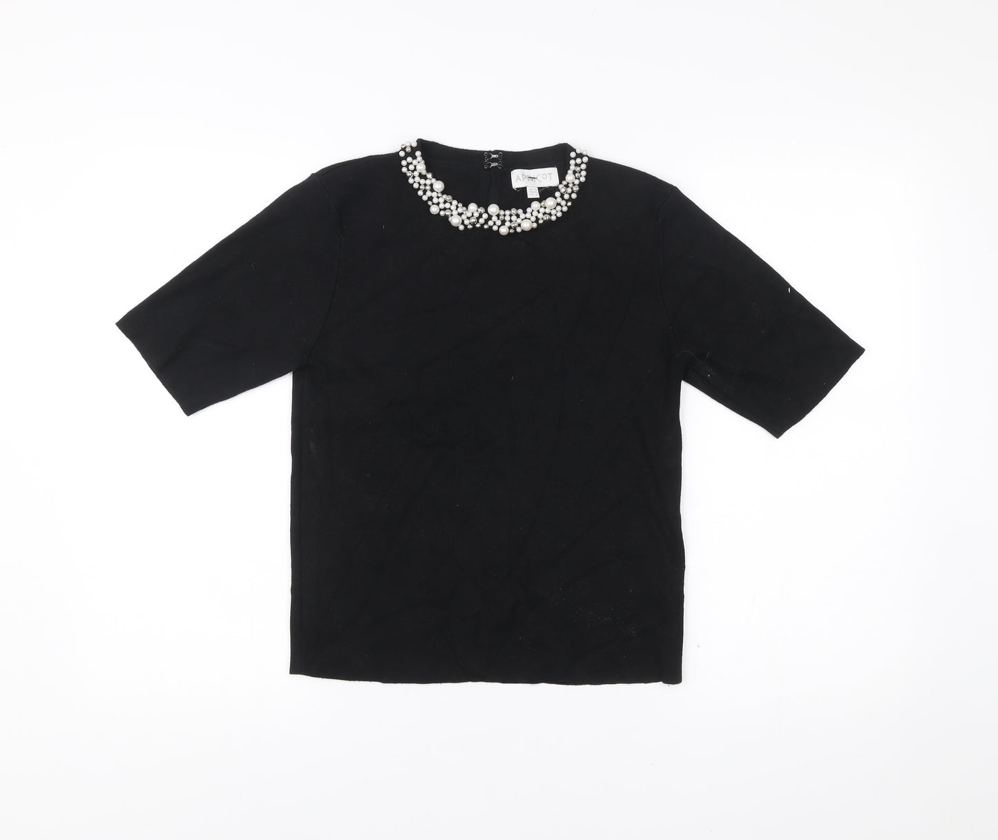 Apricot Womens Black Beaded Neck Short Sleeve Blouse Size 12