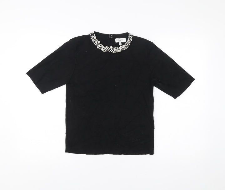 Apricot Womens Black Beaded Neck Short Sleeve Blouse Size 12