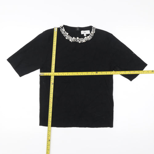 Apricot Womens Black Beaded Neck Short Sleeve Blouse Size 12