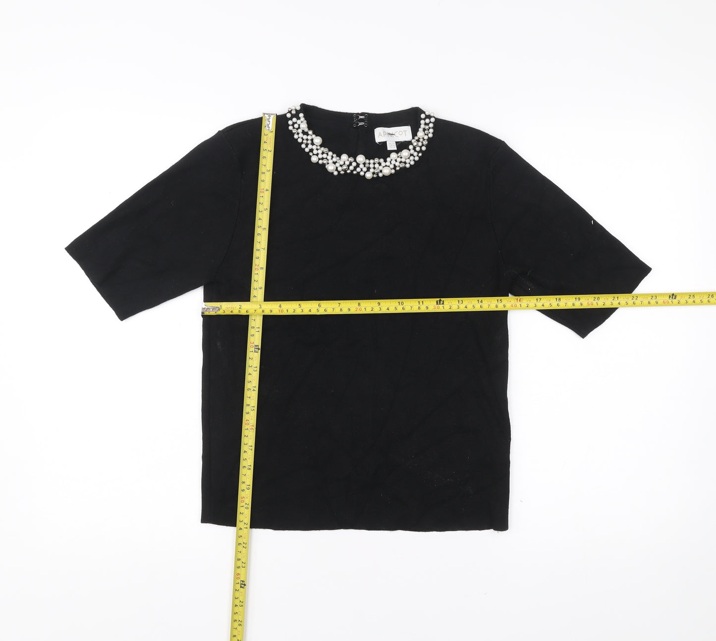 Apricot Womens Black Beaded Neck Short Sleeve Blouse Size 12