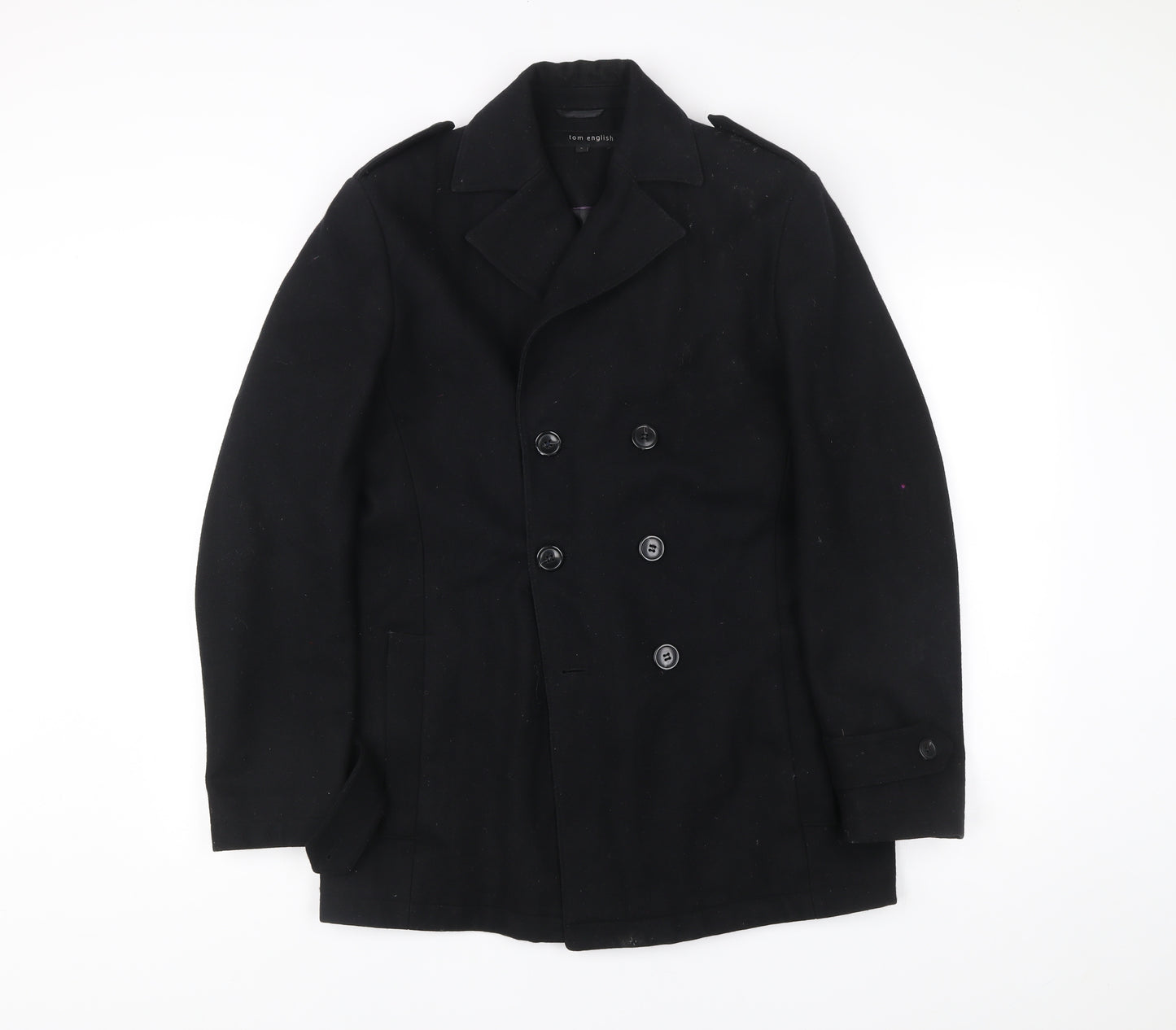 Tom English Men's Black Wool Blend Pea Coat Jacket Size S