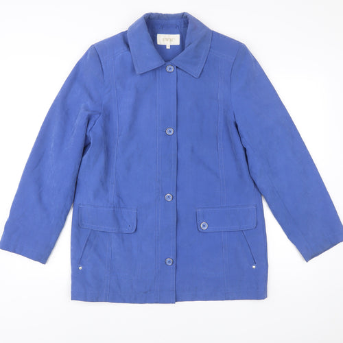 EWM Womens Blue Mid-Length Coat Size 10 Buttoned Pockets Casual