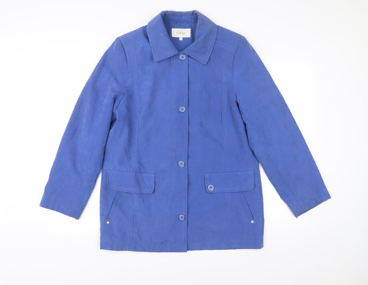 EWM Womens Blue Mid-Length Coat Size 10 Buttoned Pockets Casual